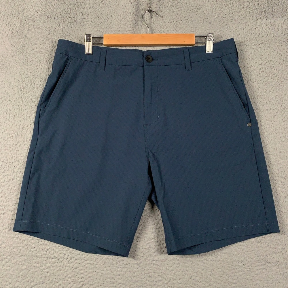 Vuori Pebble Short Men 34 Blue Performance Stretch Recycled Active Hiking Casual